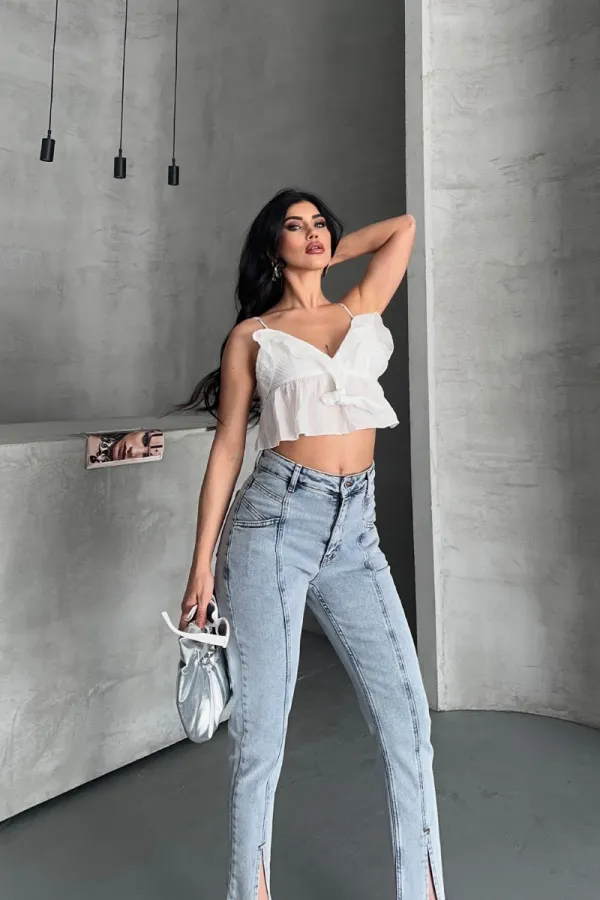 Patchwork Front Slit Trousers 1743-08-(26-28)