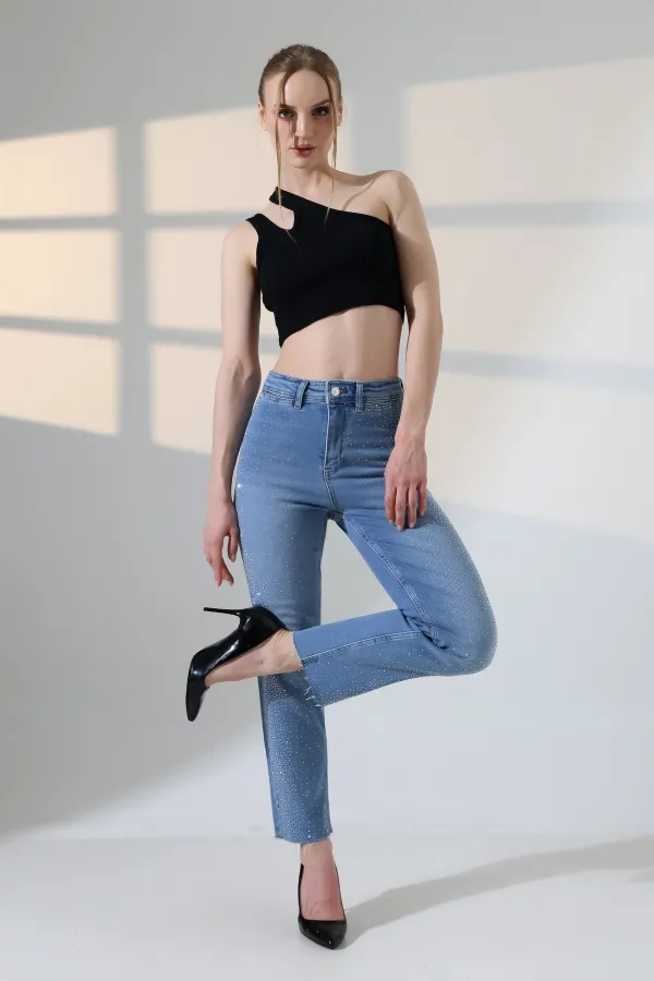 Serpme Taşlı  Relax Kot Pantolon  7193-15-(28-33)