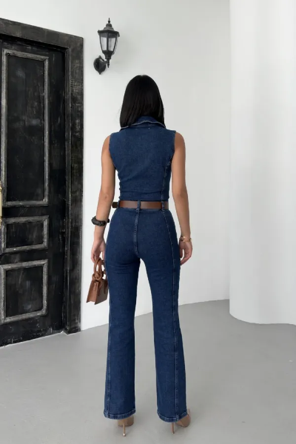 Combinaison en jean sans manches à fermeture éclair avec bonnets 3013-26-(S-XL)