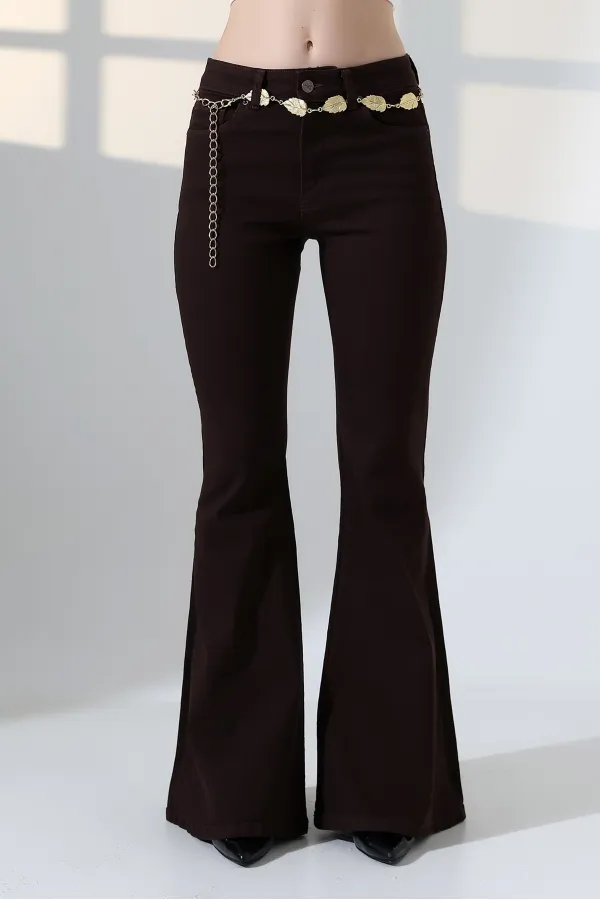 Wide Leg Flared Jean 7067-78-(27-32) Brown