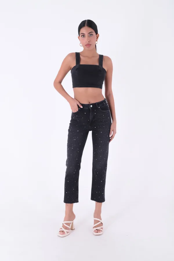Yıldızlı Mom Fit Dikişsiz Paça Kot Pantolon 1753-03-(28-33) Yıldızlı Mom Fit Dikişsiz Paça Kot Pantolon 1753-03-(28-33)