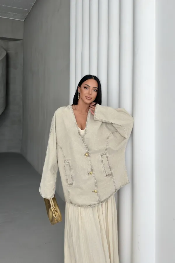 Oversize Yarasa Kollu Kot Ceket 6059-79-(STD-4)