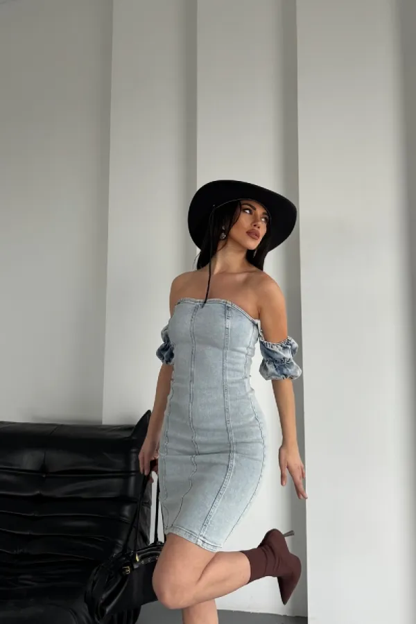 Kısa Straplez Kot Elbise 3020-08-(S-L-5) Kısa Straplez Kot Elbise 3020-08-(S-L-5)