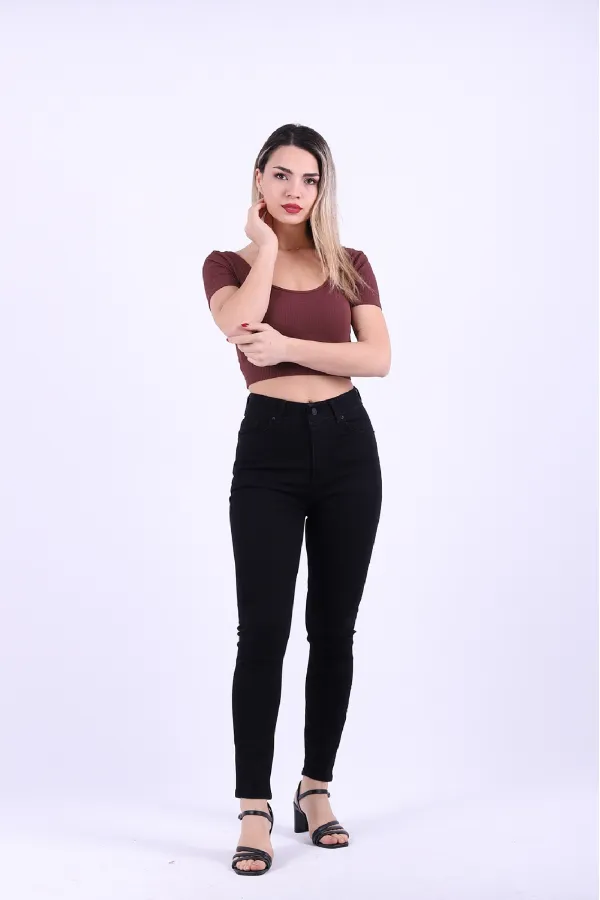 High Waisted Ankle Length Skinny Jean  815-57-(27-32) Denim Black