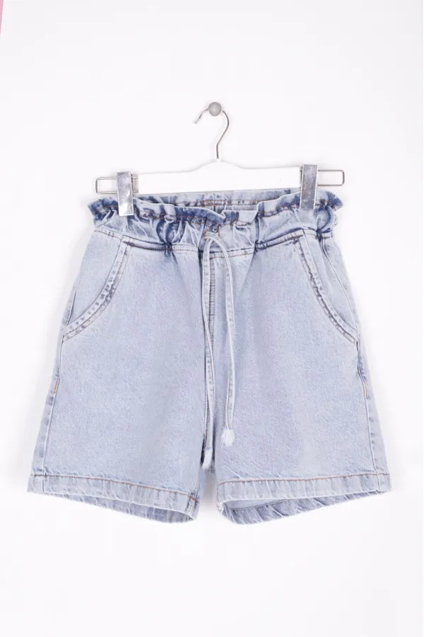 Elasticated Waist Denim Short with Lace-up 232-08-(S-XL-6) Snow Light Blue Elasticated Waist Denim Short with Lace-up 232-08-(S-XL-6) Snow Light Blue