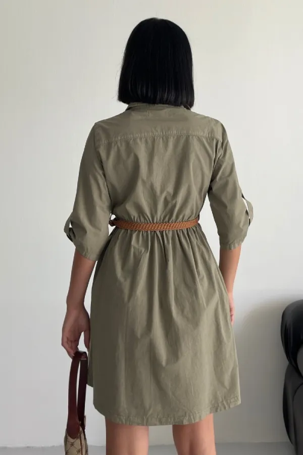 Büzgü Detaylı Kısa Kot Elbise 3040-74-(S-XL)
