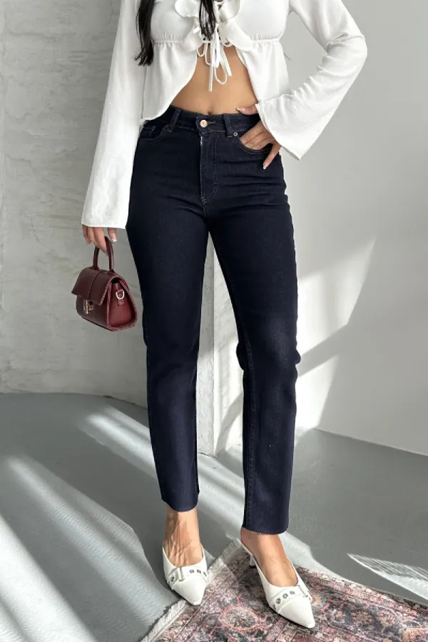 Dikişsiz Paça Mom Fit Kot Pantolon  764-17-(27-32)