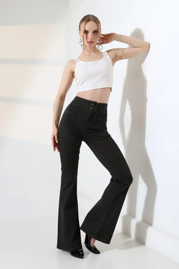 Flared Jeans with Darts on Front Waist  7021-60-(27-32) Ancient Brown