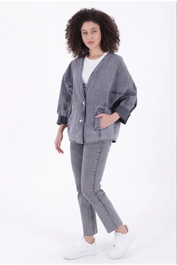 Oversize Yarasa Kollu Kot Ceket 6059-40-(STD-4)