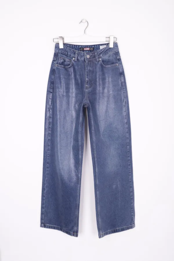 Wide Leg High Waisted Relaxed Jean  718-53-(27-32) Silicone Dark Blue Denim