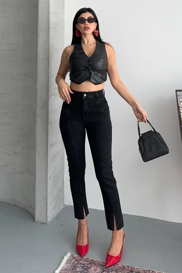 Patchwork Front Slit Trousers 1743-03-(26-28)