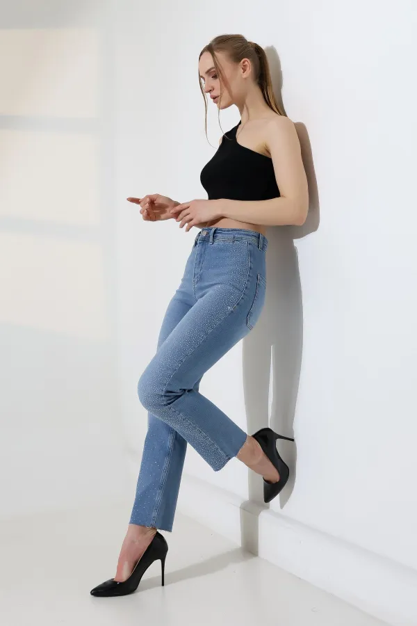 Serpme Taşlı  Relax Kot Pantolon  7193-15-(26-31)