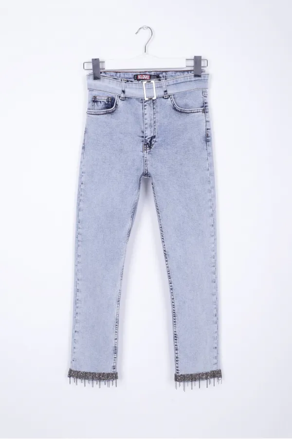 Paçaları Kemerli Pantolon 746-08-(27-32) Paçaları Kemerli Pantolon 746-08-(27-32)