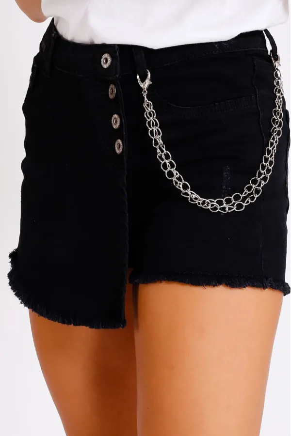 Short Denim Skirt with Four Buttons and Side Chain 297-23-(S-XL-6) Regular Anthracite Short Denim Skirt with Four Buttons and Side Chain 297-23-(S-XL-6) Regular Anthracite