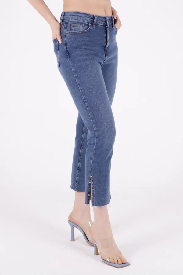 Mom Jean with Side Slits 1774-01-(26-31) Dark Blue Denim Mom Jean with Side Slits 1774-01-(26-31) Dark Blue Denim