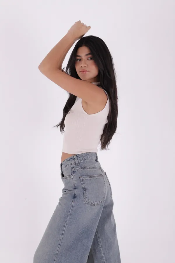 Parçalı Baggy Kot Pantolon  7045-62-(26-31)