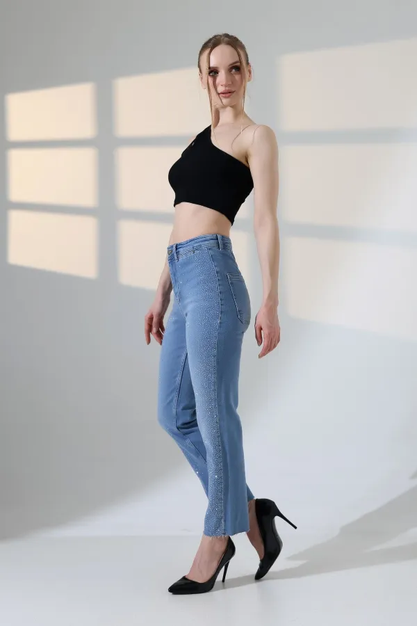 Serpme Taşlı  Relax Kot Pantolon  7193-15-(28-33)