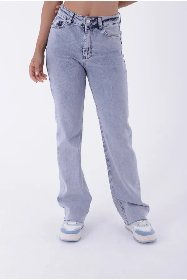 Tasseled Bottom Wide Leg Relax Jean  1726-08-(28-33) Snow Light Blue