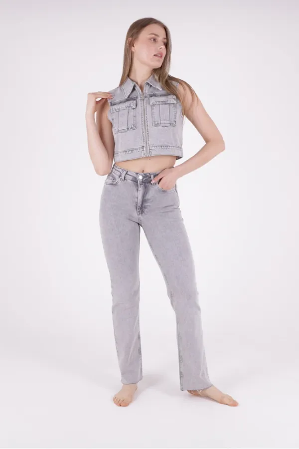 Tasseled Bottom Wide Leg Relax Jean  1726-32-(28-33) Light Grey Snow