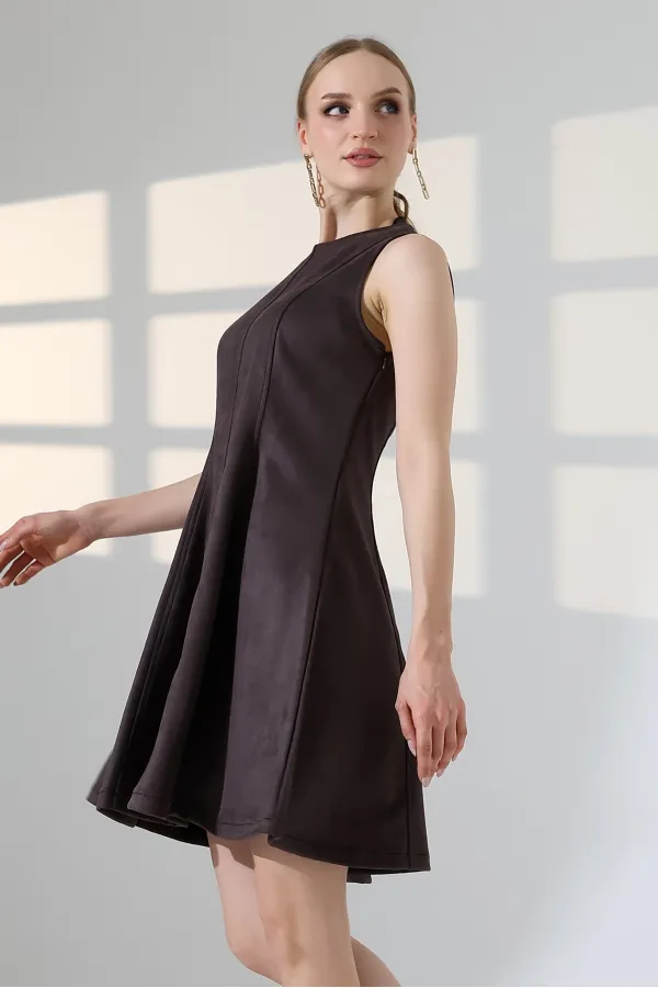 Volanlı Kısa Süet Elbise  3083-78-(S-XL)