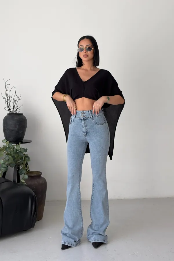 Pensli Geniş Kemerli Kot Pantolon  7151-08-(27-32)