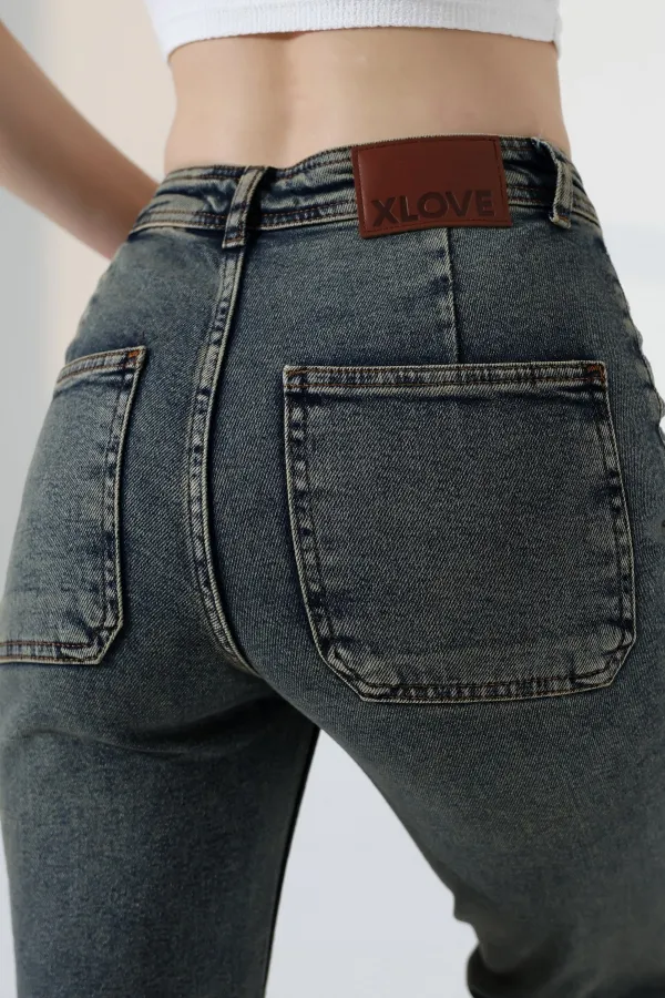 Serpme Taşlı  Relax Kot Pantolon  7193-28-(27-32)