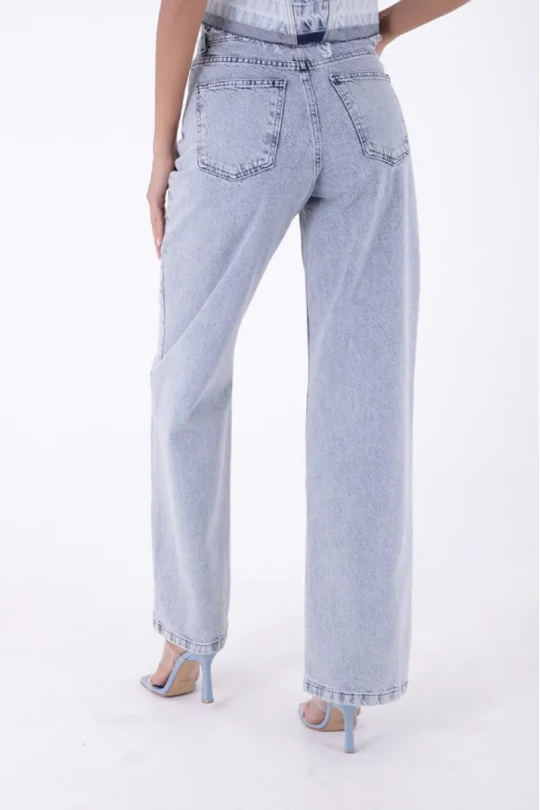 Wide Leg High Waisted Relaxed Jean  718-08-(S-L-3) Snow Light Blue