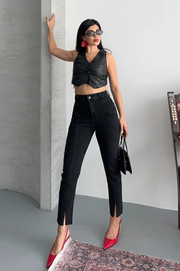 Patchwork Front Slit Trousers 1743-03-(26-28)