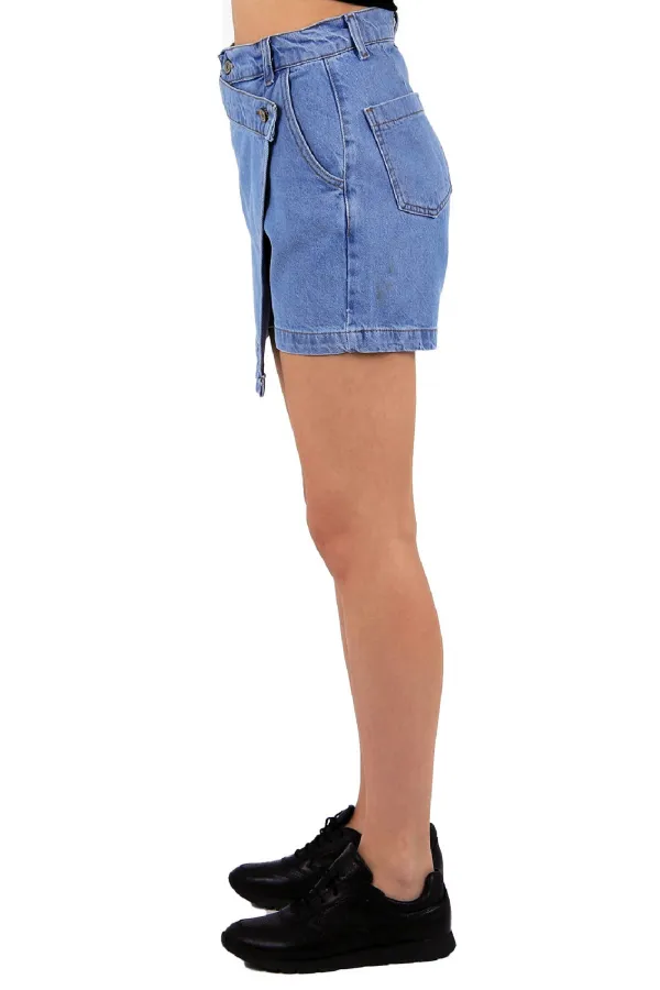 Extra Covered Denim Short Skirt 290-15-(S-L-5) Light Blue Denim Extra Covered Denim Short Skirt 290-15-(S-L-5) Light Blue Denim