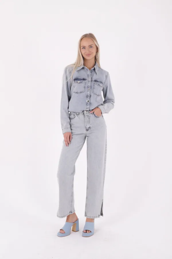 Çıtçıtlı Kot Gömlek  6013-08-(S-XL)