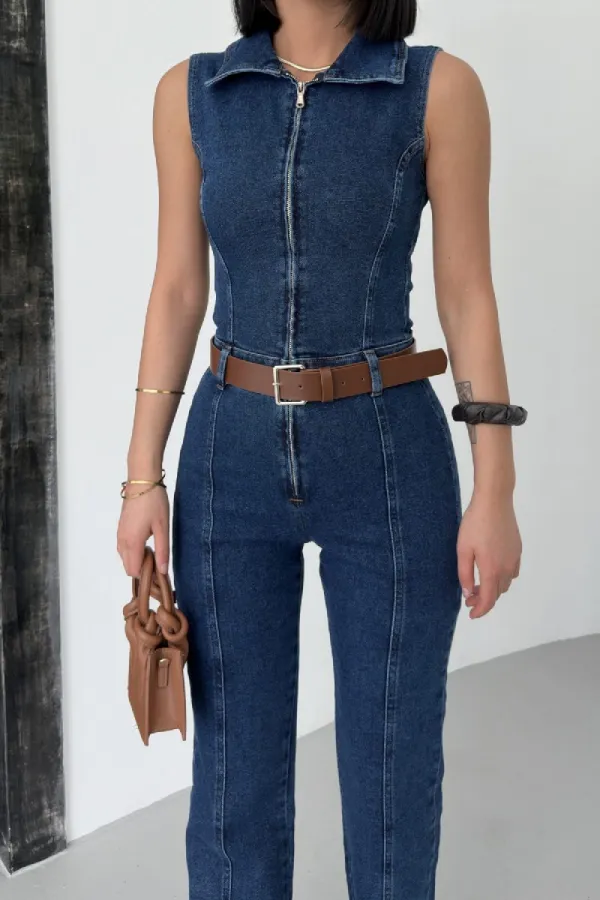 Combinaison en jean sans manches à fermeture éclair avec bonnets 3013-26-(S-XL)