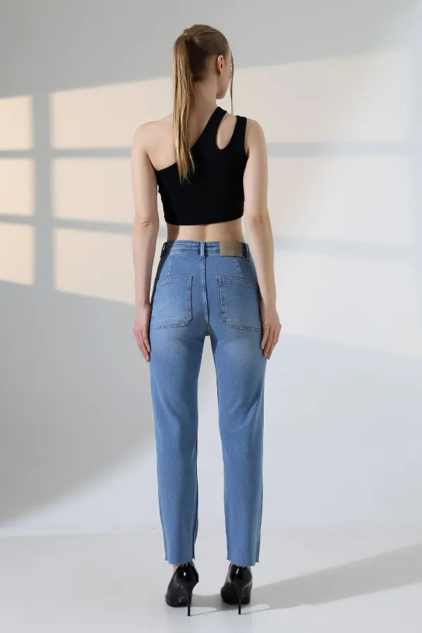 Serpme Taşlı  Relax Kot Pantolon  7193-15-(27-32)