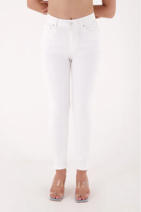High Waisted Comfort Slim Ankle Length Jean  896-50-(26-31) White