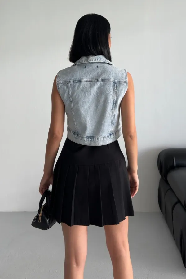 Fermuarlı Mini Kot Yelek 6018-08-(XS-XL-5)