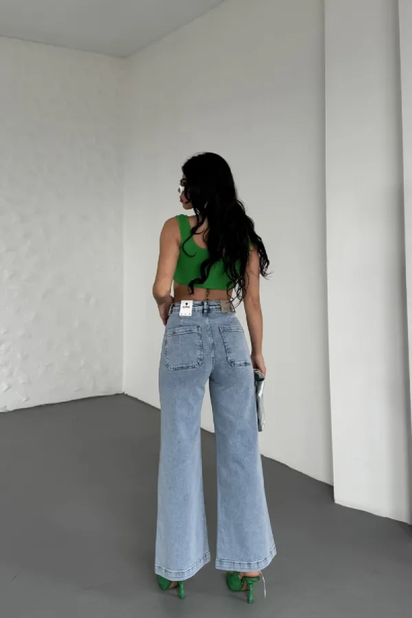 Front Pocket Detailed Jean 7079-08-(26-31) Snow Light Blue