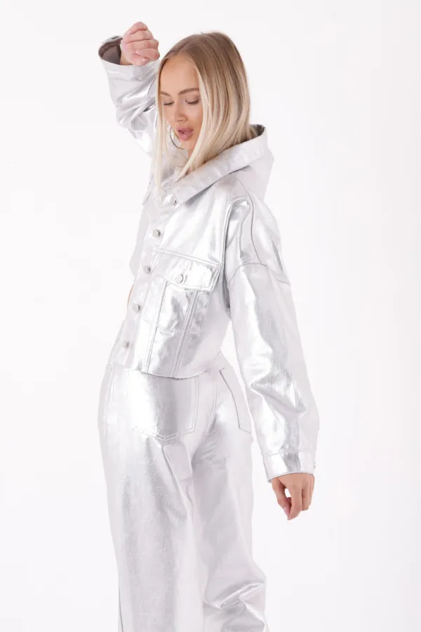 Short Oversize Denim Jacket 651-45-(S-XL) Silver Short Oversize Denim Jacket 651-45-(S-XL) Silver