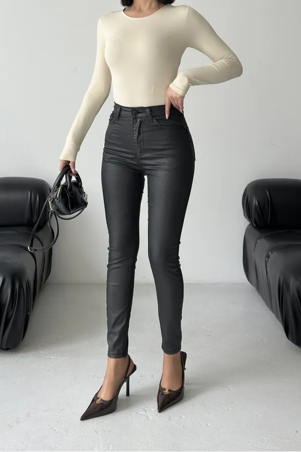 High Waist Leather Pants 415-07-(27-32)