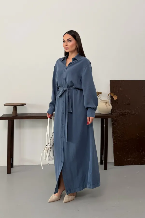 Buttoned Classic Long Denim Dress 3034-98-(S-XL) Buttoned Classic Long Denim Dress 3034-98-(S-XL)