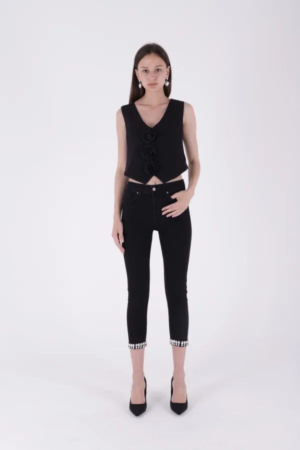 Paçası Taşlı Skinny Kot Pantolon 7037-23-(26-31) Paçası Taşlı Skinny Kot Pantolon 7037-23-(26-31)