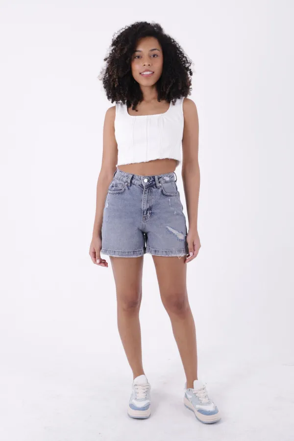 Ripped Denim Short 266-18-(S-XL-6) Middle Blue Snow Ripped Denim Short 266-18-(S-XL-6) Middle Blue Snow