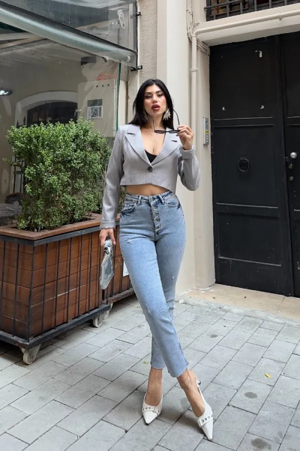5 Düğmeli Mom Fit Kot Pantolon 745-08-(26-28)