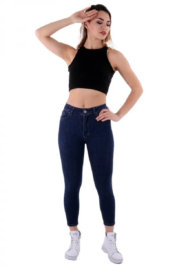 High Waisted Short Skinny Jean  810-17-(28-33) Slubbed Navy Blue