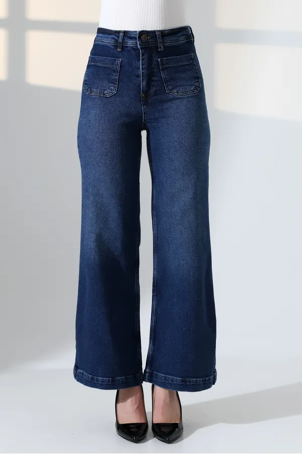 Front Pocket Detailed Jean  7079-01-(27-32) Dark Blue Denim