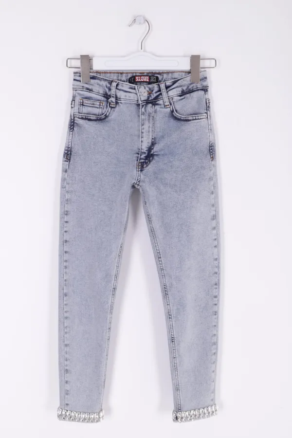 Paçası Taşlı Skinny Kot Pantolon 7037-08-(26-31) Paçası Taşlı Skinny Kot Pantolon 7037-08-(26-31)