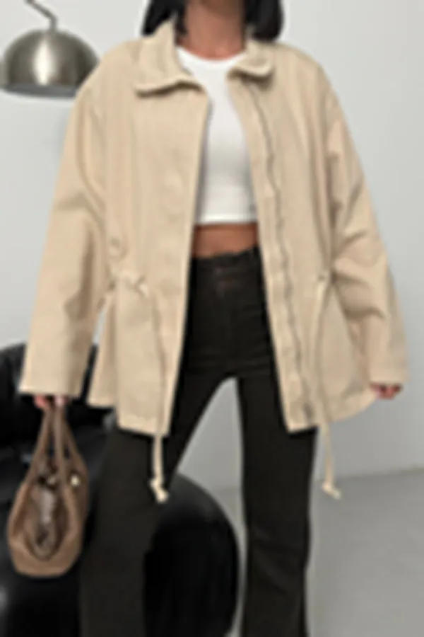 Denim Jacket with Waist Detail 6145-65-(S-L-3) Stone