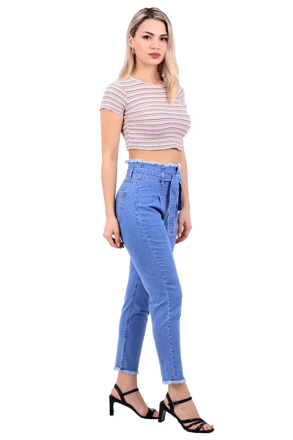 Beli Yüksek Bel Havuç Kemerli Kot Pantolon 736-15-(30-36) Beli Yüksek Bel Havuç Kemerli Kot Pantolon 736-15-(30-36)