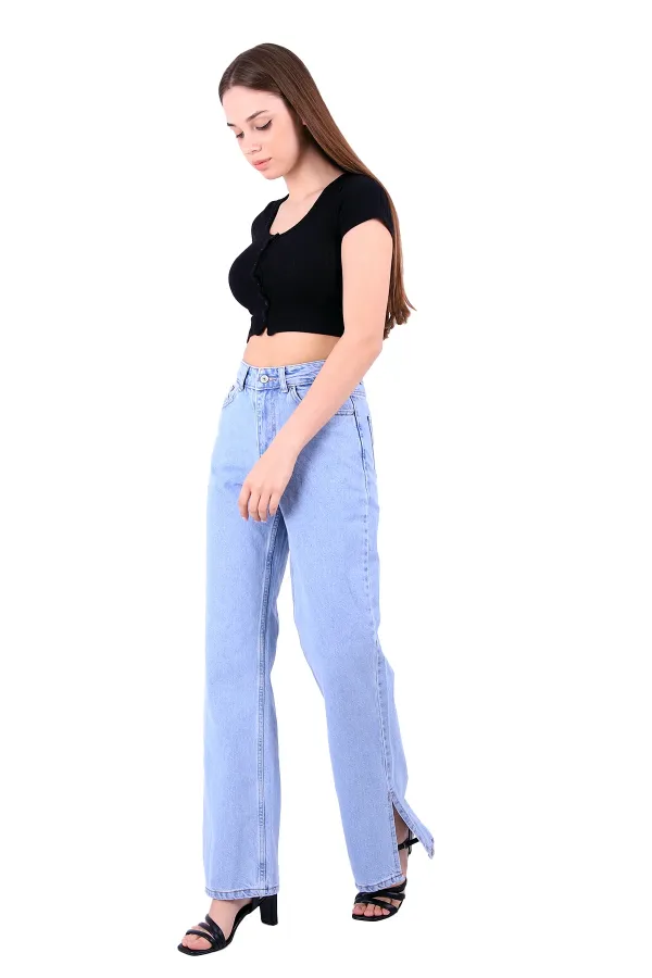 Paçası Yırtmaçlı Mom Fit Kot Pantolon  1732-42-(27-32)