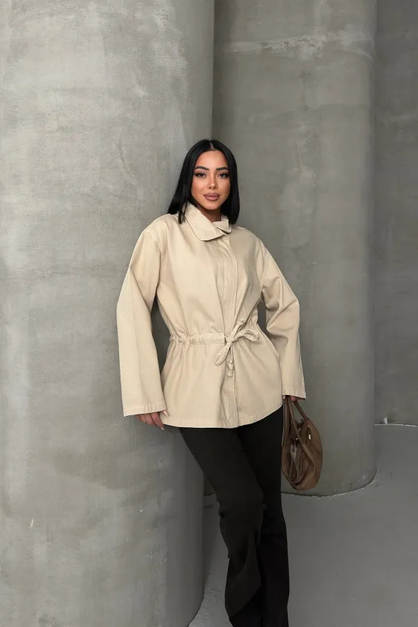 Denim Jacket with Waist Detail 6145-65-(S-L-3) Stone