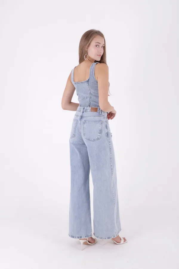 Geniş Saçaklı Paça Peçli  Kot Pantolon 7041-42-(27-32)