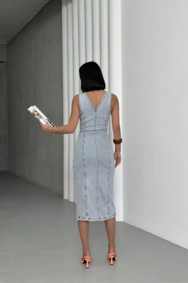 Adjustable Strap Denim Dress 3021-08-(S-XL)